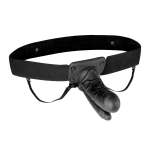 Полый страпон с двумя отростками и вибрацией Unisex Vibrating Hollow Strap-On Double Penetrating Dildo - 17,8 см. (Цвет: черный)