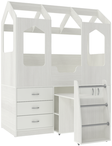 Кровать-чердак КарИВи Домик Сказка с выдвижным столом ДС-14 Белое Дерево Белый