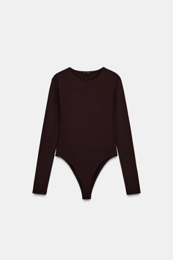 ZARA БАЗОВОЕ БОДИ ИЗ ПОЛИАМИДА, ТЕМНО-КОРИЧНЕВЫЙ
