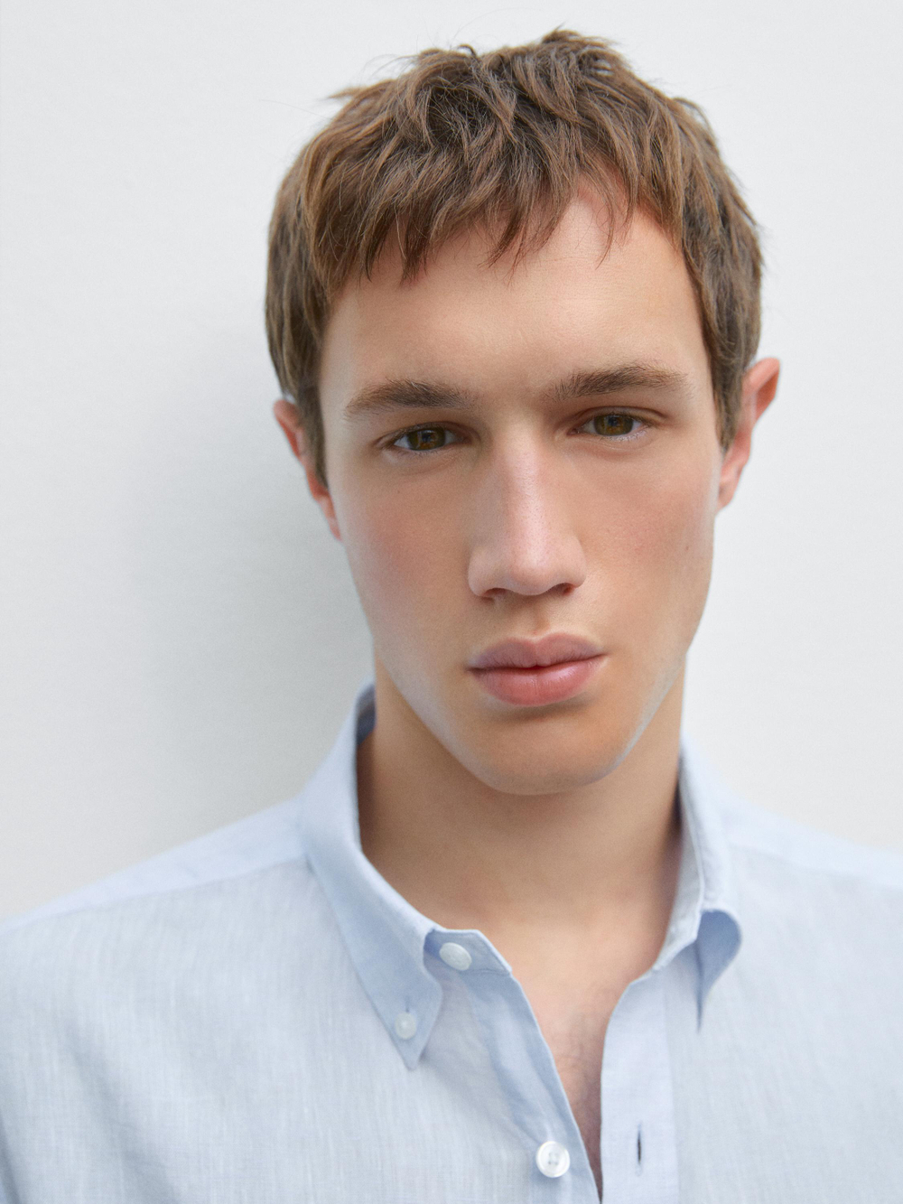 Massimo Dutti Рубашка из 100% льна, стандартного кроя, небесно-голубой