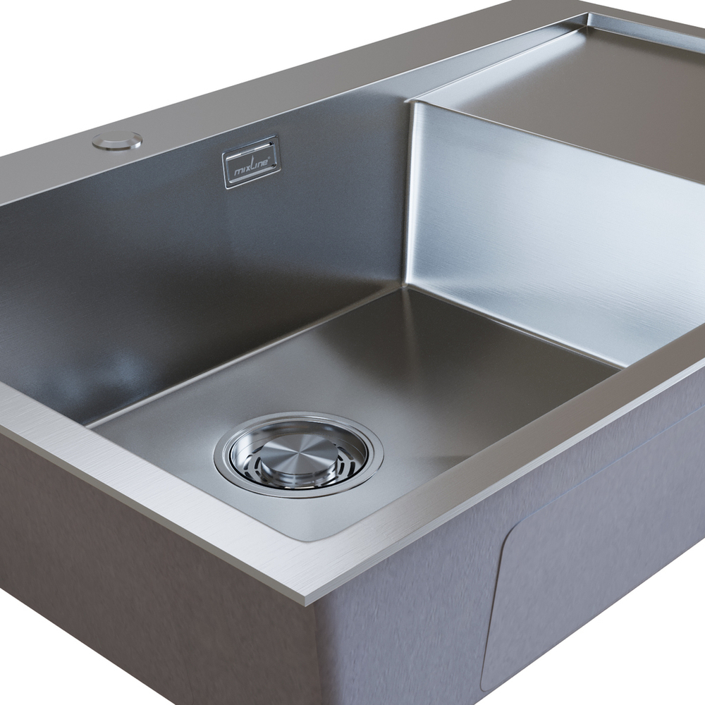 Мойка настол.монтаж 78х50 (3,0) лев. вып 3 1/2  MIXLINE PRO с ФАСКОЙ 20см с сифоном (сатин)