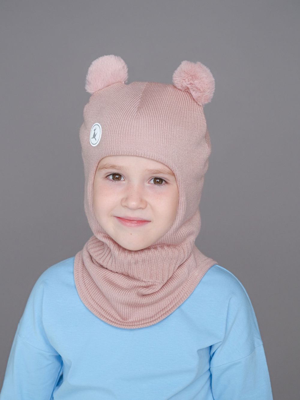 Шлем зимний вязаный (Пыльная роза) МИО