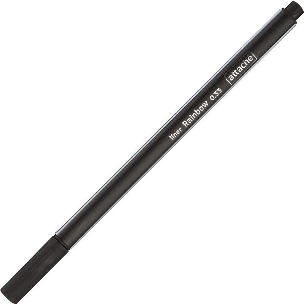 Ручка капиллярная (линер) Attache "Rainbow" черная, 0,33мм, трехгранная