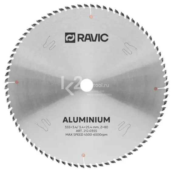 Диск пильный TCT по алюминию и цветным металлам Ravic, 355х25,4 мм, Z=80, арт. 212.0355