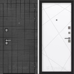 Входная металлическая дверь с зеркалом Бункер BN-09 Дуб майдера горизонт с черной патиной/ ФЛ- 291 белый софт (белый матовый, без текстуры)