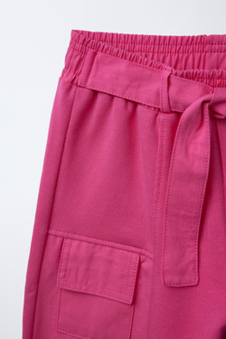 ZARA КОМБИНИРОВАННЫЕ ШИРОКИЕ БРЮКИ С КАРМАНАМИ, ЦВЕТ ФУКСИИ