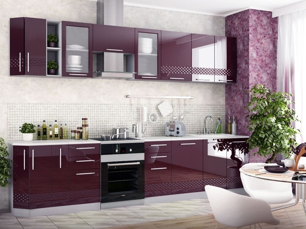 Модульный кухонный гарнитур «Капля» 3300 (баклажан), ЛДСП, ДСВ Мебель