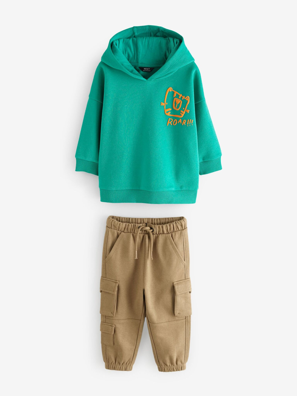Толстовка с капюшоном и джоггеры карго в комплекте для мальчика Next B65-973, Зеленый, Песочный