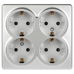 Розетка ЭРА Эксперт 11-2211-03 четверная с заземлением 4х2P+E Schuko со шторками IP20 16A-250В ОУ алюминий | Эра Эксперт