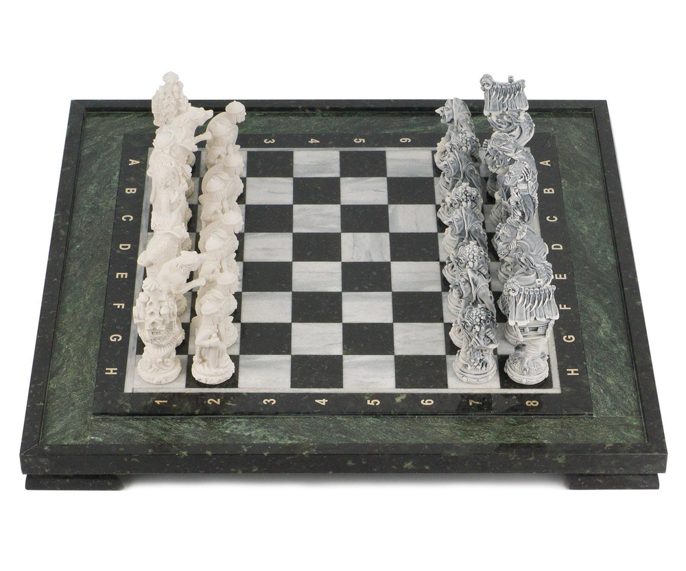 Шахматы "Русские сказки" змеевик мрамолит 480х480 ммАртикул:  R8053