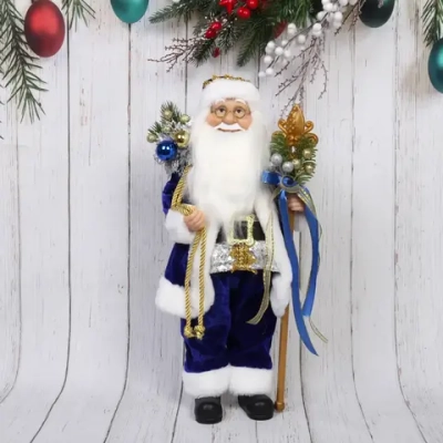 Дед Мороз 45 см в синей шубе с посохом и подарками (без музыки)