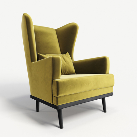 Мягкое кресло с ушами Фантазёр Z-7 (Желтый 44) на высоких ножках, для отдыха и чтения книг. В гостиную, балкон, спальню и переговорную комнату.