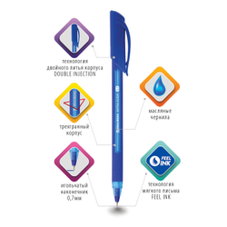 Ручка шариковая масляная BRAUBERG "Extra Glide Soft Blue", СИНЯЯ, узел 0,7 мм, линия письма 0,35 мм, 142926