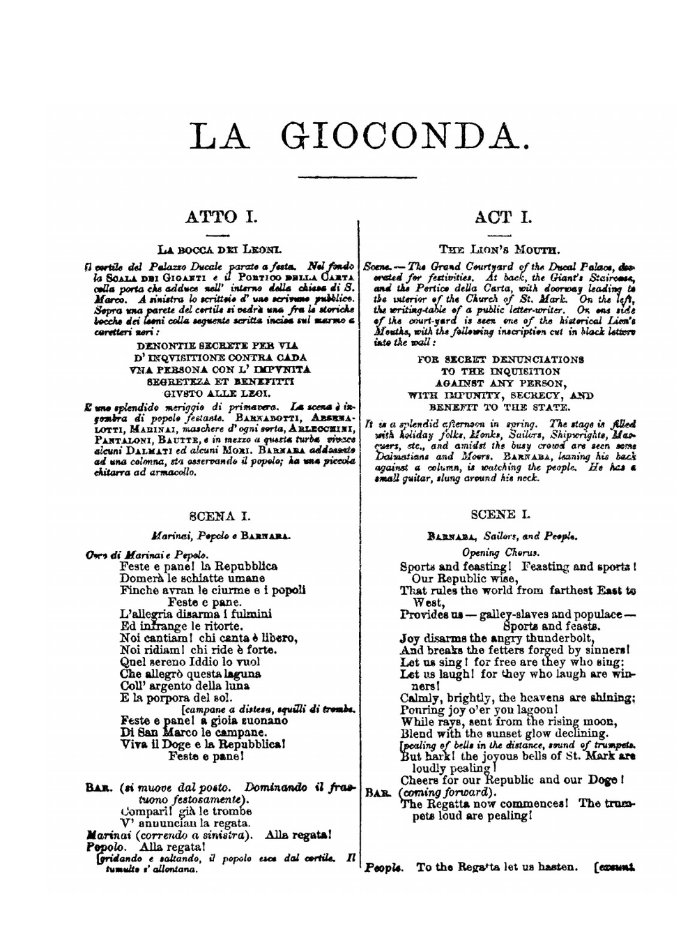 La Gioconda: An Opera in Four Acts | Amilcare Ponchielli