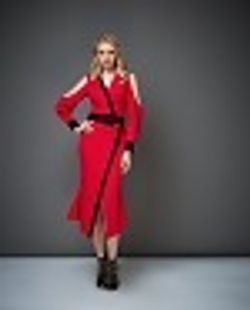 22-02-20 SS Платье с контрастной планкой по полочке и юбке, красный, черный XL