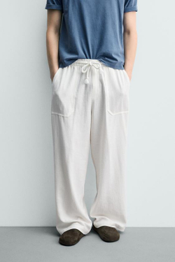 ZARA БРЮКИ RELAXED FIT В КЛЕТКУ, БЕЛЫЙ