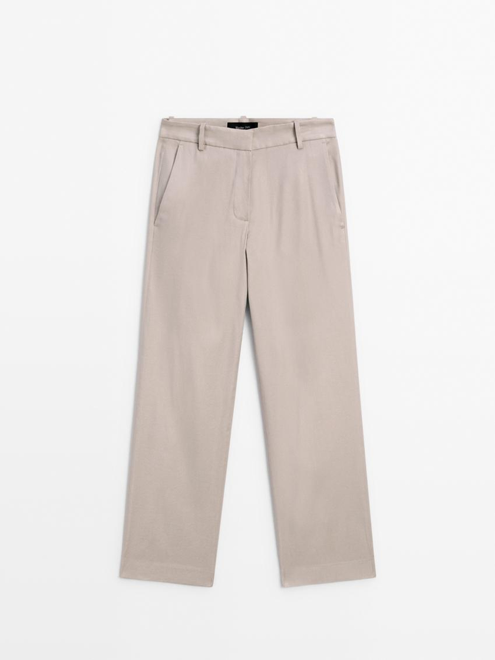 Massimo Dutti Эластичные брюки из смесового льна, дымчатый