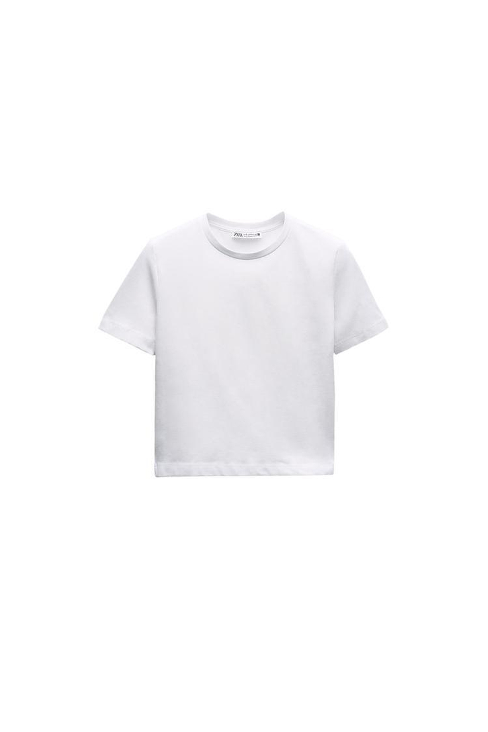 ZARA УКОРОЧЕННАЯ ФУТБОЛКА ИЗ ЭЛАСТИЧНОЙ ТКАНИ, БЕЛЫЙ