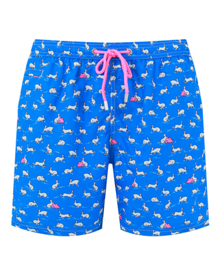 Шорты муж. MC Saint Barth RABBIT LOVER 17 синий кролики белый/розовый