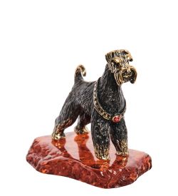 Народные промыслы AM-1324 Фигурка «Шнауцер» (латунь, янтарь)