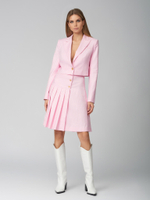 Женский костюм двойка розовый с юбкой и укороченным жакетом