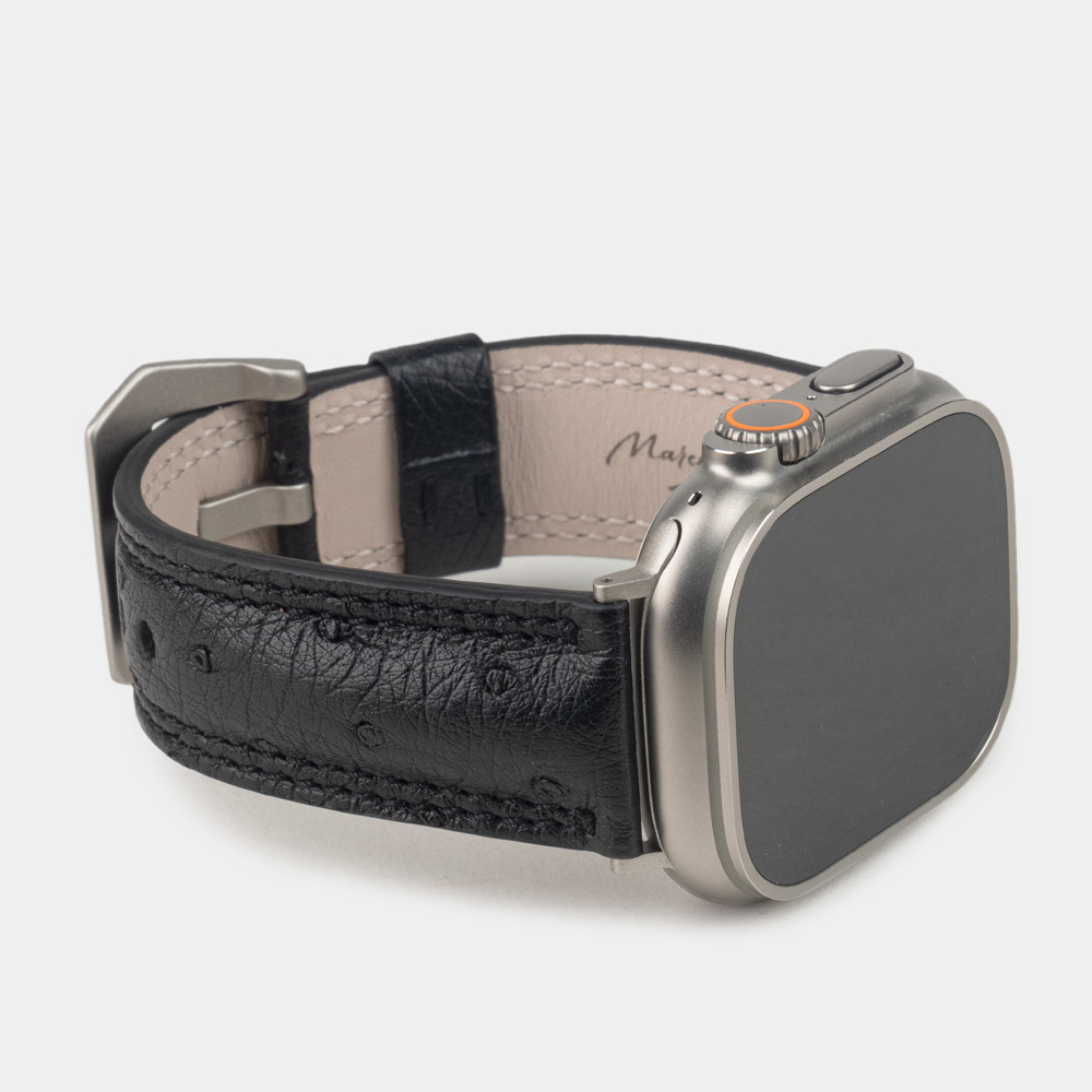 Ремешок для Apple Watch Ultra 49mm из кожи страуса, черного цвета
