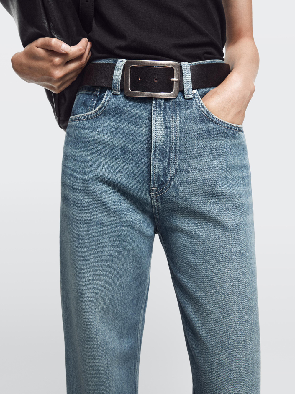 Massimo Dutti Джинсы с высокой талией и широкими штанинами, средне-синий