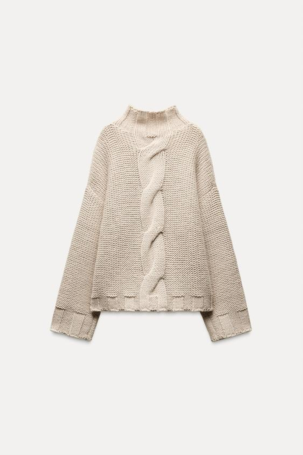 ZARA СВИТЕР С УЗОРОМ «КОСЫ», ЭКРЮ