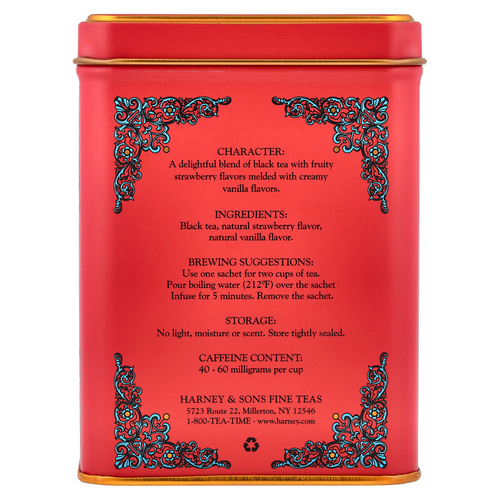 Harney & Sons, черный чай, клубника и ваниль, 20 пакетиков, 40 г (1,4 унции)