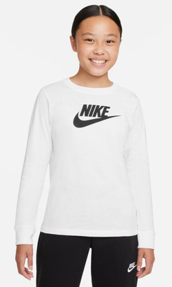 Кофта для девочки теннисная  Nike Sportswear Long Sleeve Tee Basic Futura G - white/black