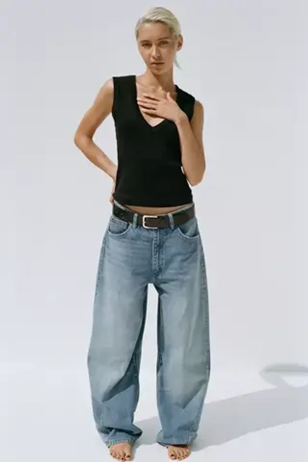 ZARA ДЖИНСЫ TRF BAGGY BALLOON СО СРЕДНЕЙ ПОСАДКОЙ, СИНИЙ