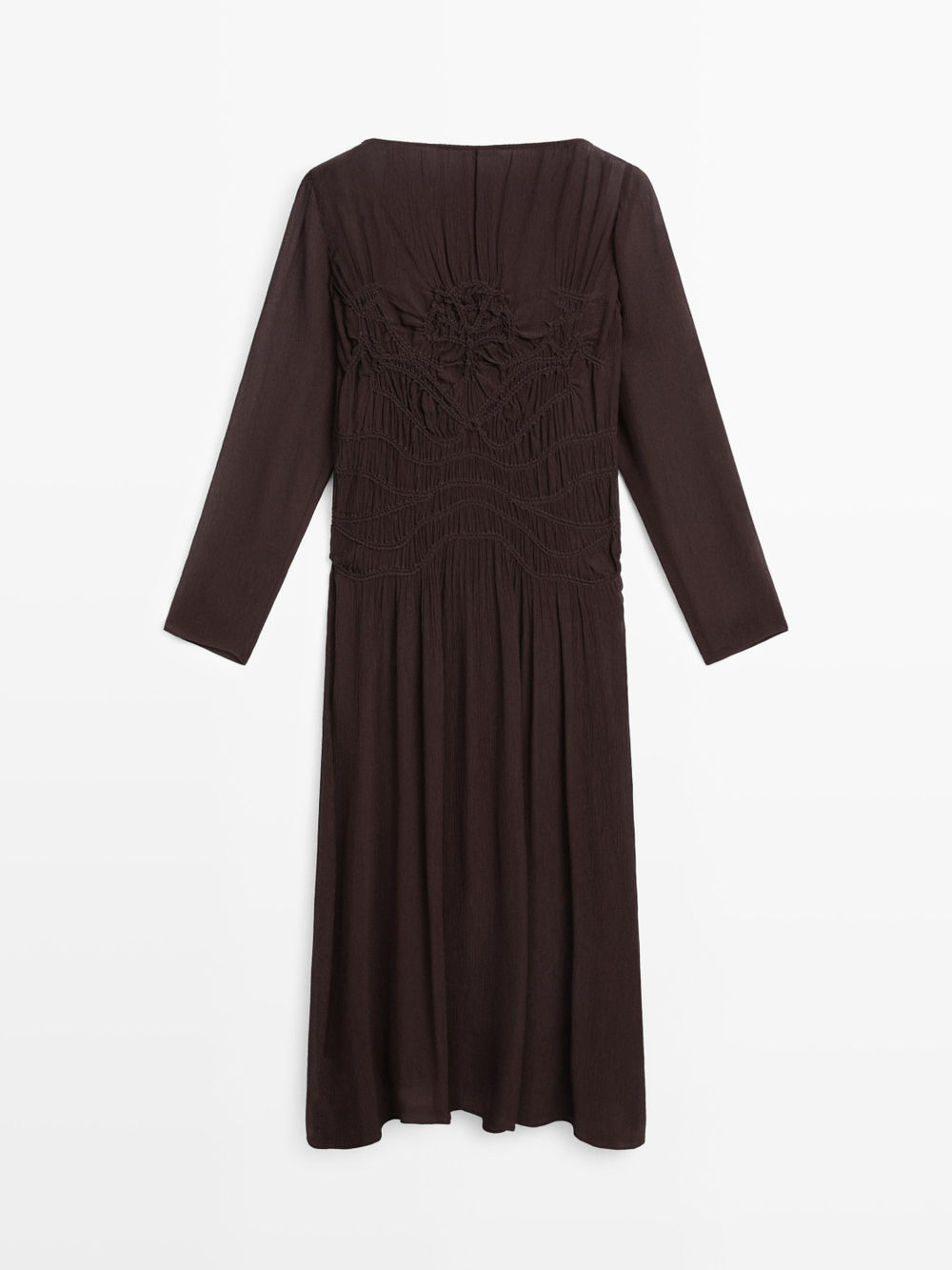 Massimo Dutti Платье миди из струящейся ткани со сборками, коричневый