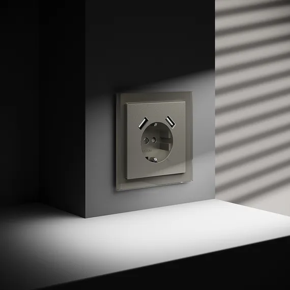 Розетка встраиваемая VOLTUM S70 с заземлением и защитными шторками, 16А, с USB, A+A, (шелк) vls040404