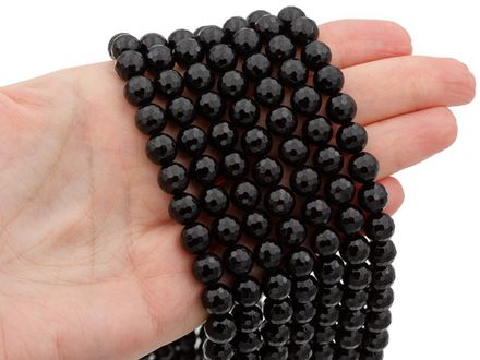 Нить бусин из черного агата 8мм, огранка