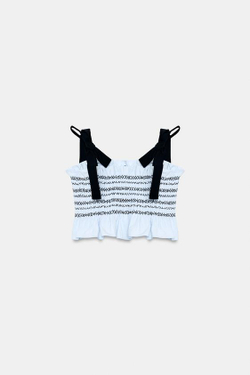 ZARA ТОП С ЗАВЯЗКАМИ И ЖАТКОЙ, СИНИЙ/БЕЛЫЙ
