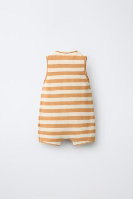 ZARA ВЯЗАНЫЙ ПЕСОЧНИК В ПОЛОСКУ С ВЫШИТОЙ ЛОДКОЙ, ЭКРЮ