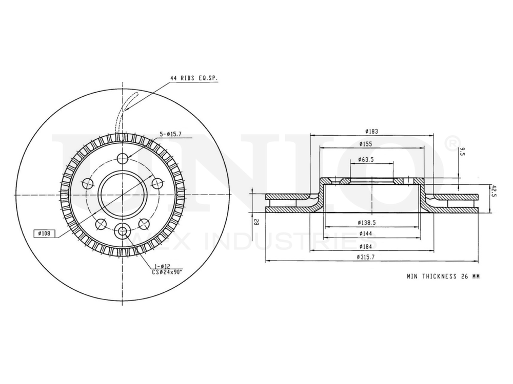 Диск тормозной передний UNIO BRD-20323