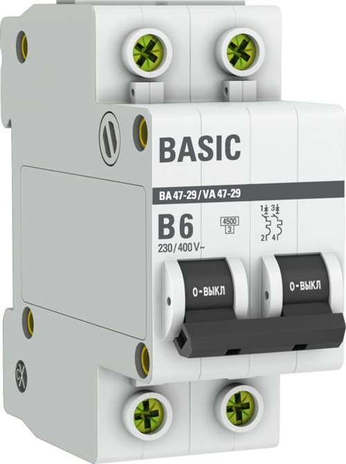 Автоматический выключатель 2P 6А (B) 4,5кА ВА 47-29 Basic