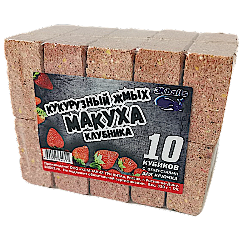 Жмых кукуруза с отверстием Три Кита Клубника 320гр. 10шт в бр.в термоусад. ( 3.5х4.5х1.8см ) Макуха