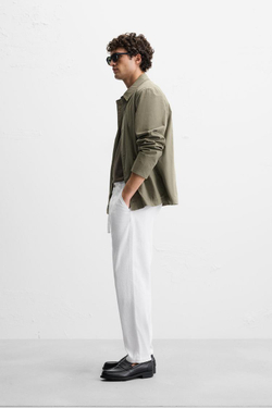 ZARA БРЮКИ RELAXED FIT ИЗ ХЛОПКА И ЛЬНА, БЕЛЫЙ