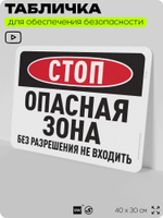 Табличка для обеспечения безопасности "Стоп, опасная зона", для офиса, по охране труда для предприятия, организаций, 40х30 см, Silver Plane x Айдентика Технолоджи