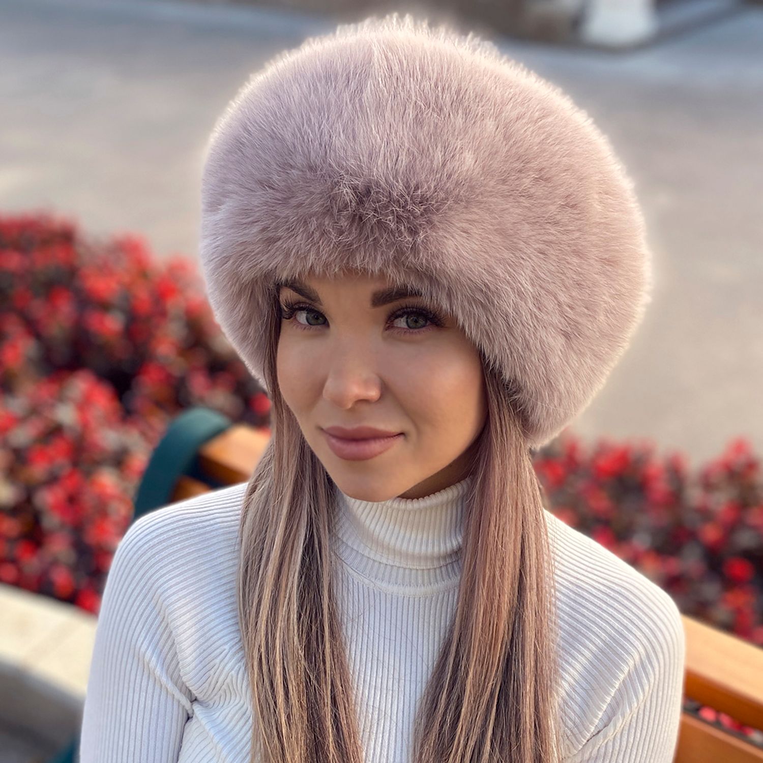 Повязка-шарф из Финского песца цвет Пыльная Роза
