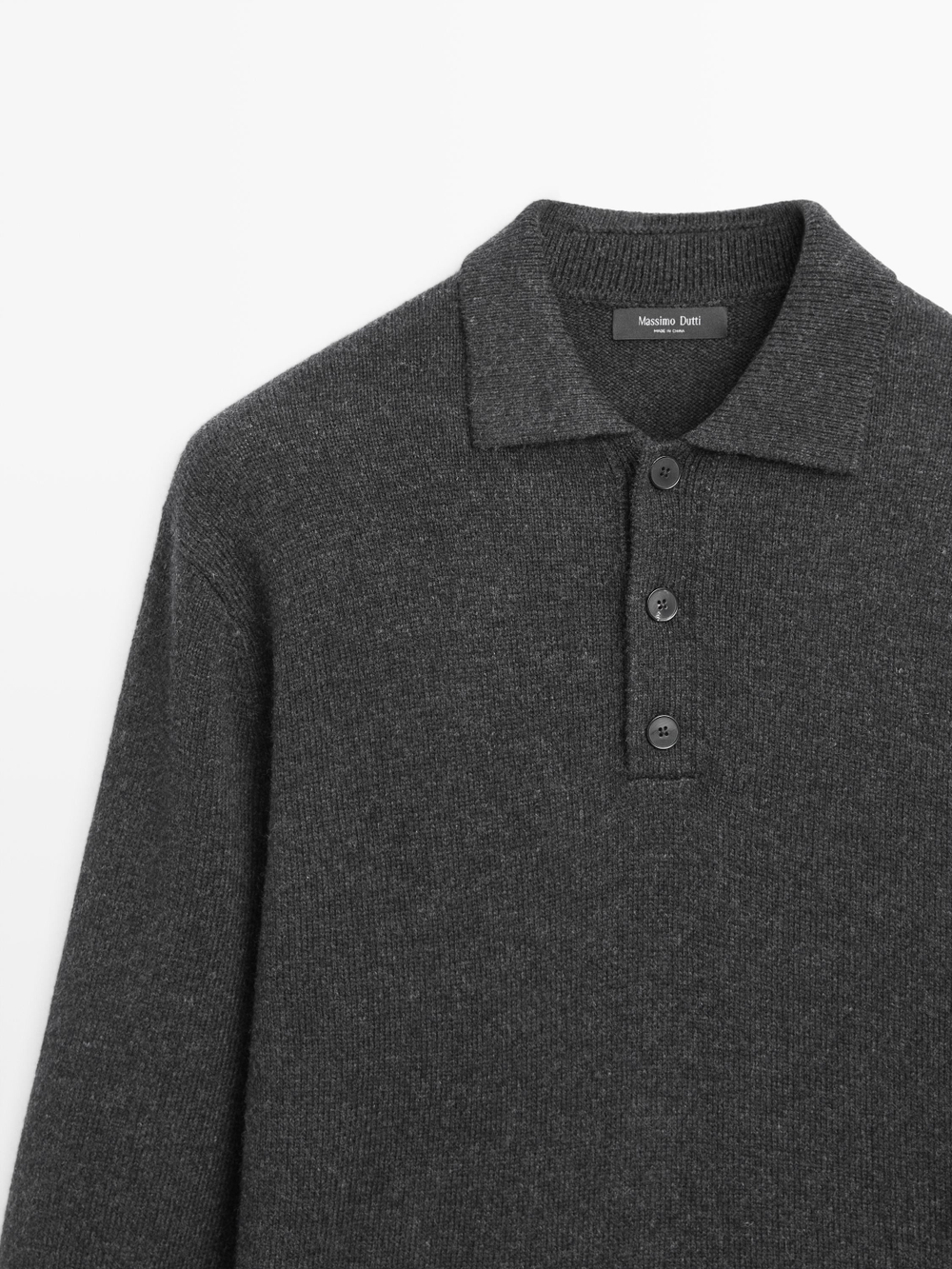 Massimo Dutti Свитер из смесовой шерсти с воротником поло, маренго