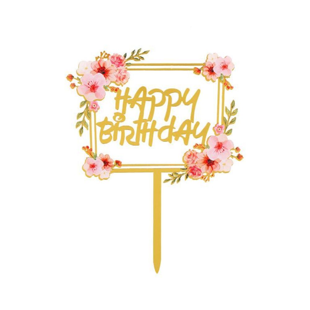 Топпер с цветами Happy Birthday букет квадратный