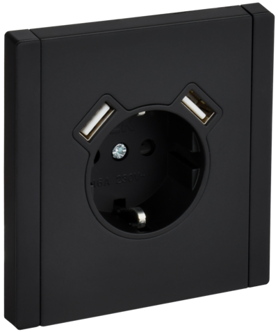 FORTE&PIANO Розетка 1-местная с заземлением с защитными шторками винтовое крепление 16А USB A+A 3,1А FP145M металл черный IEK