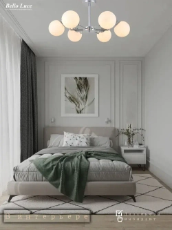 Люстра Престиж хром с матовыми круглыми плафонами потолочная на 6 ламп E27