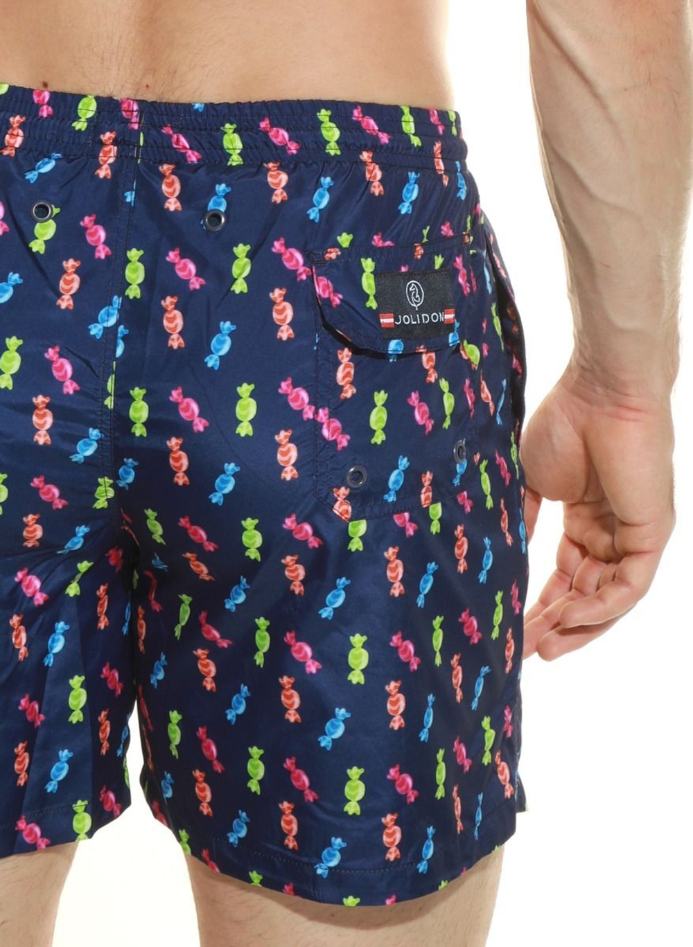 Мужские пляжные шорты с принтом в виде конфет (Размер: XL) (Цвет: темно-синий)