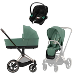 Коляска Cybex Priam IV Rosegold complete Aton S2 Moon Black Base One 4 в 1 Leaf Green