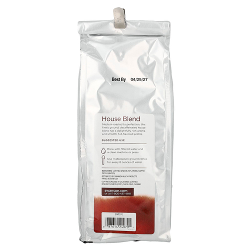 Swanson, Органический домашний кофе, молотый, средней обжарки, без кофеина, 454 г (1 фунт)