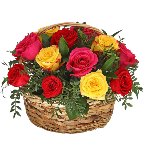 Ритуальная корзина "16 роз и зелени"